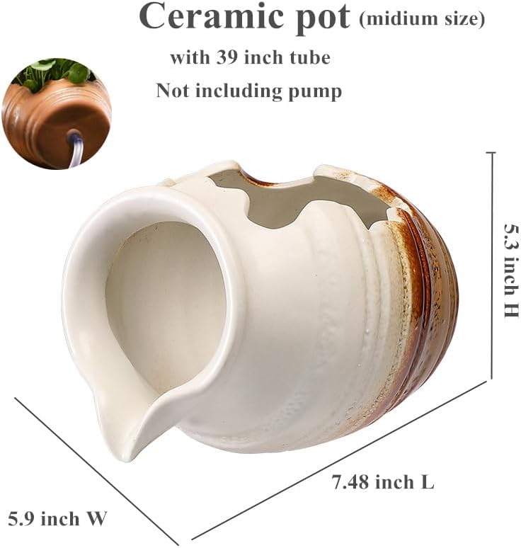 Andady Outdoor Garden Fountain Spitter Pond Water Feature Pump DIY Ceramic Pot Decoration (7.4 inch Color 2) - Image 2